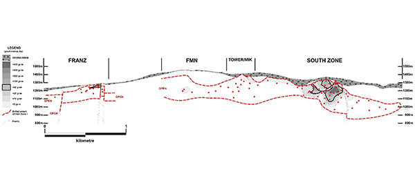 Long Section of Vein Zone 1: 4km Strike and Open